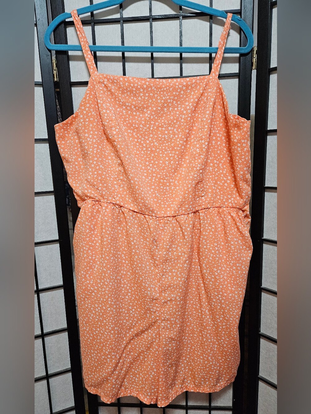 Old Navy XL Waist- Defined Soft-Woven Cami Romper Orange & White Floral Print